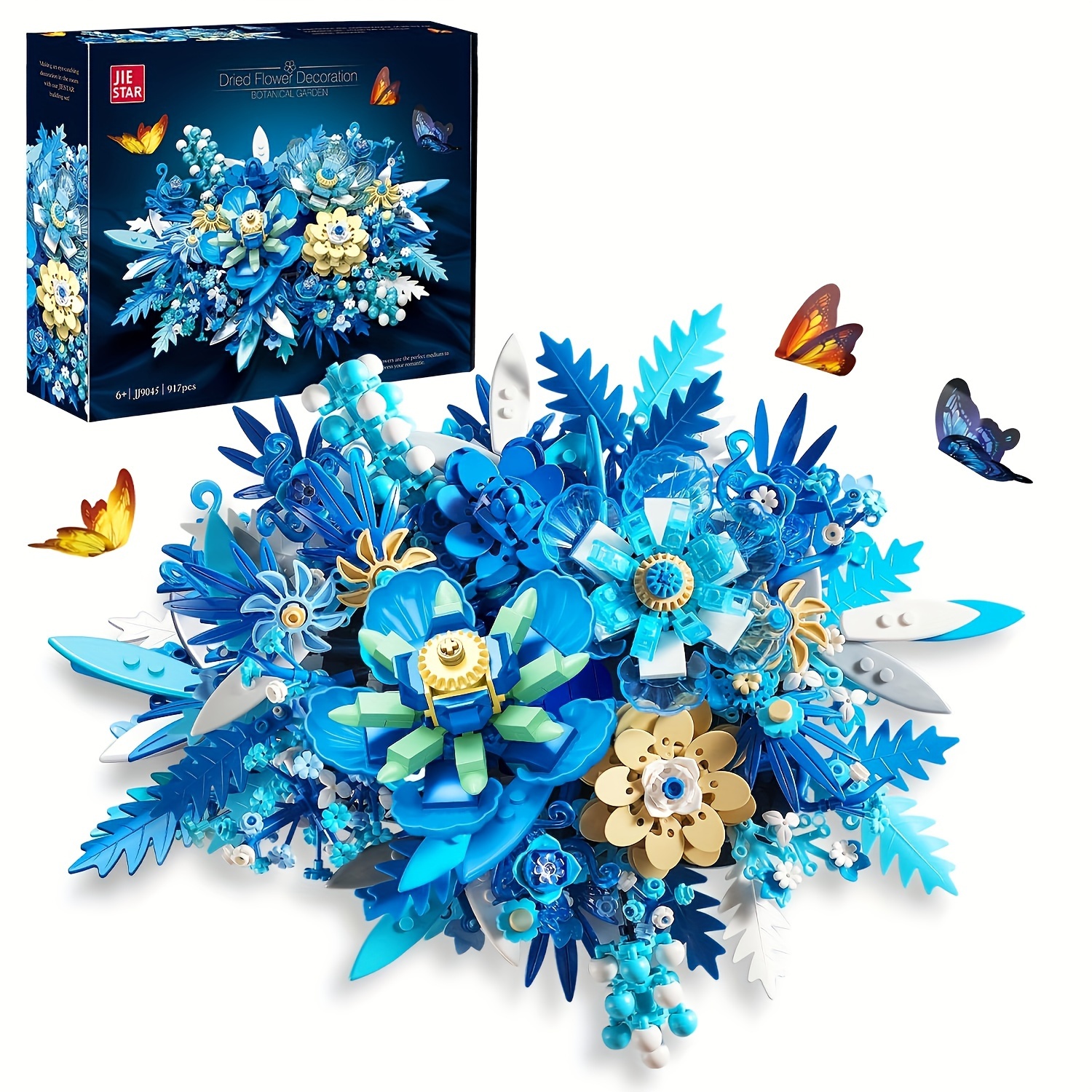 

Blue Flowers Building Sets For Adult, Centerpieces (917pcs), Botanical Collection Crafts For Table Or Wall Decoration, Unique Home Décor Gift With Beautiful Gift Box