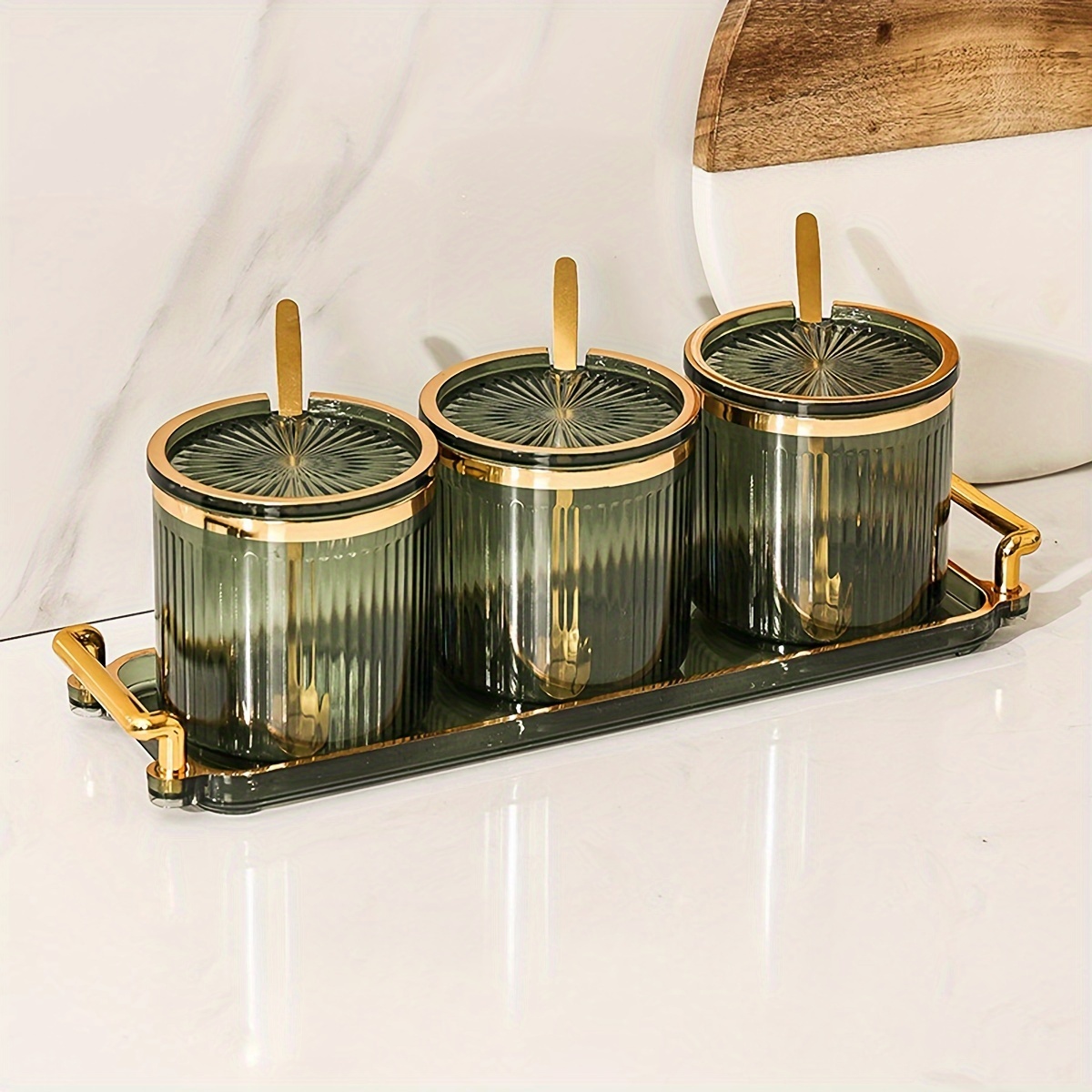 300ml Nordic Creative 1 Tray With 3 High Cans, 3 Lids, Retro Lidded Compartment Snack Dried Fruit Tray
