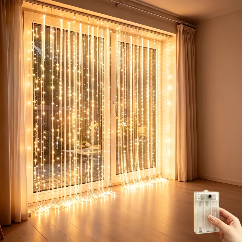 TEMU 9.8 X 6.5ft 200led Curtain String Lights, 8 Lighting , Energy Saving Indoor Decor Lights, Christmas, Wedding, New Year, Event Party Decorations
