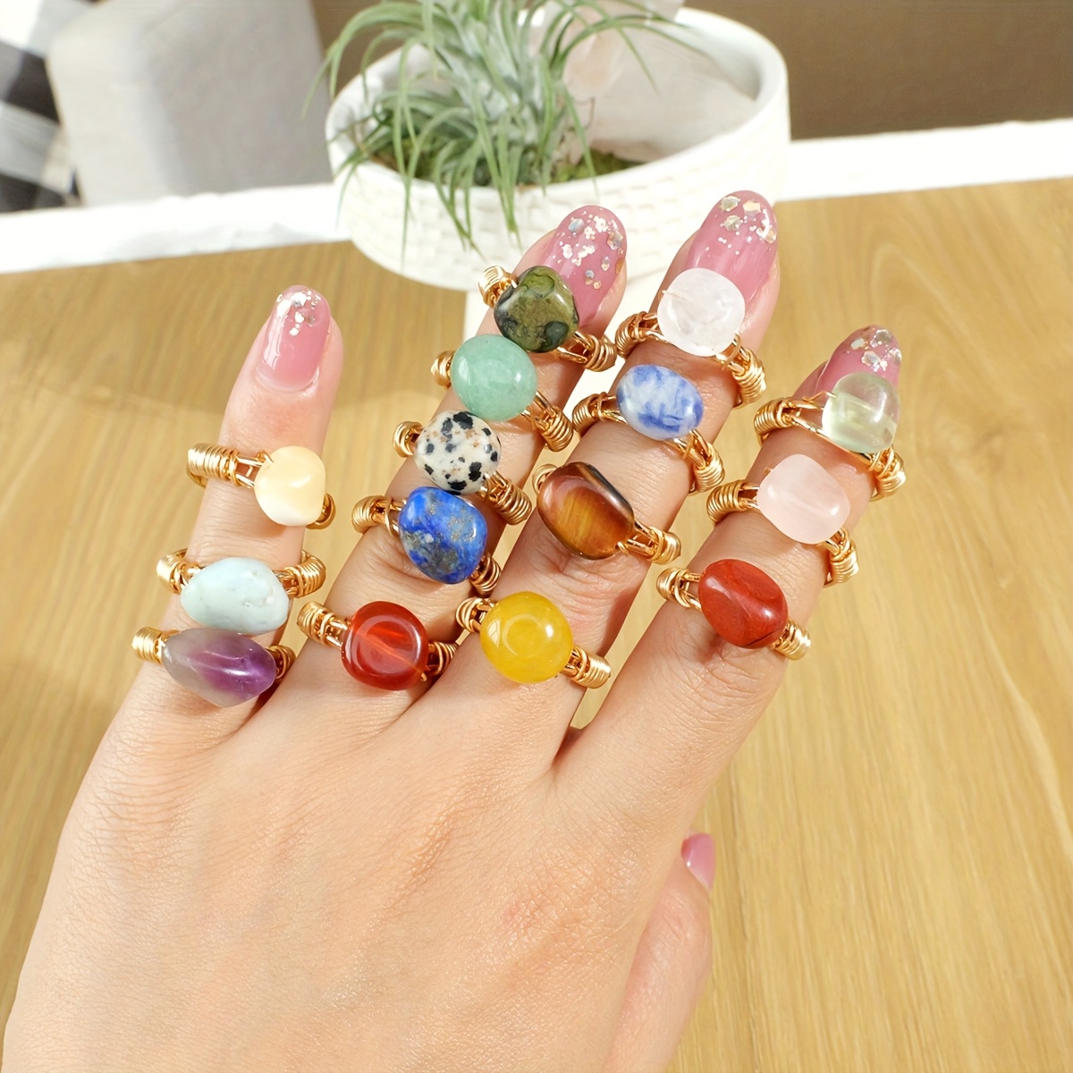 1pc/3/5pc טבעת קריסטל טבעית בעבודת מתנה תכשיטי אופנה מתכוו ננים