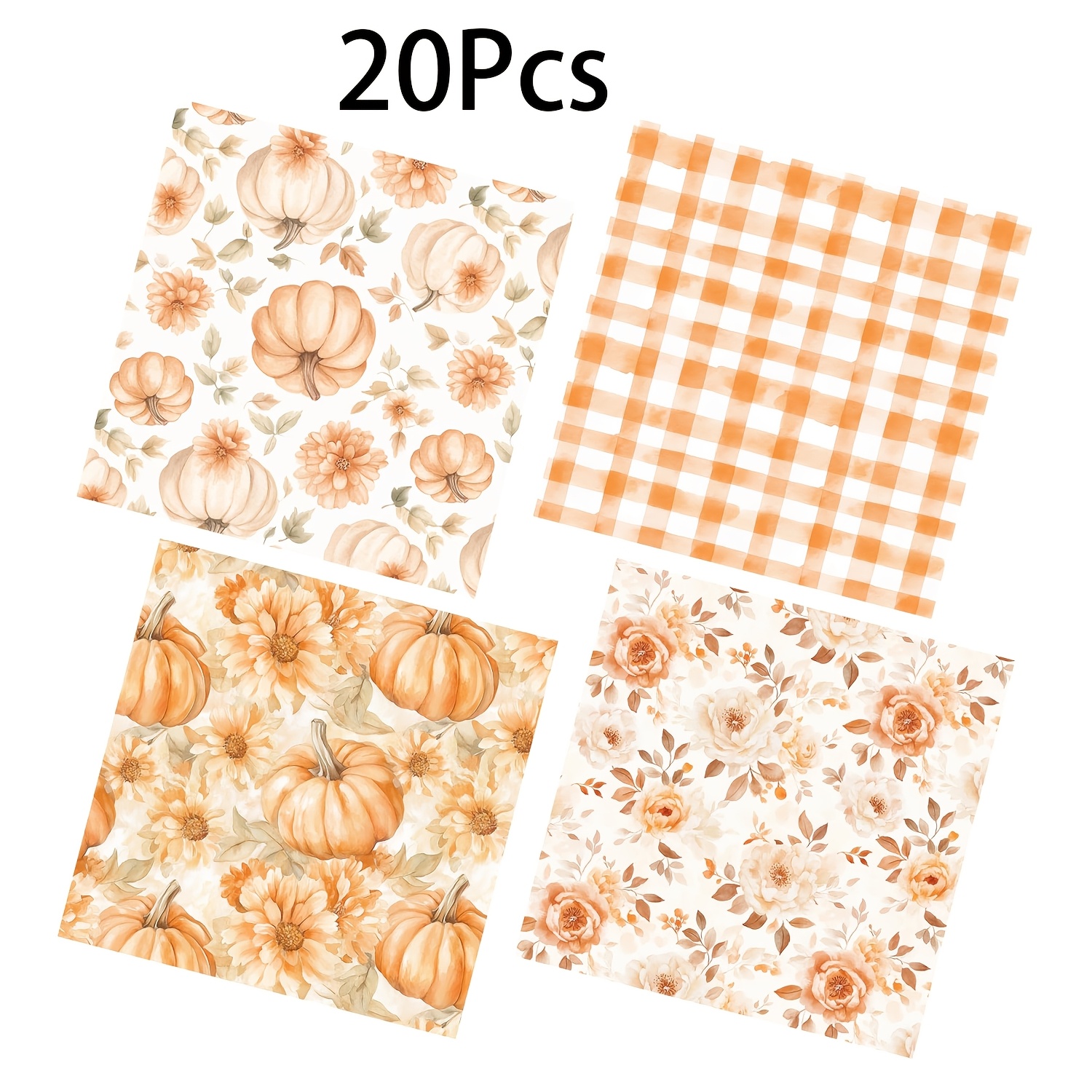 TEMU Lot de 20 à 60 pièces, Serviettes en Papier Jetables à Imprimé Floral Citrouille d'Automne pour Thanksgiving, Mouchoirs en Papier 2 Plis 6,5