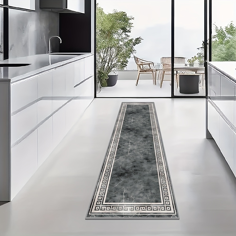 Image of [golden Rhinestone Velvet] Living Room Long Carpet, Marble Texture Kitchen Rug, Balcony Step Mat, Fashionable Entrance Home Decoration Carpet, Washable Office Mat