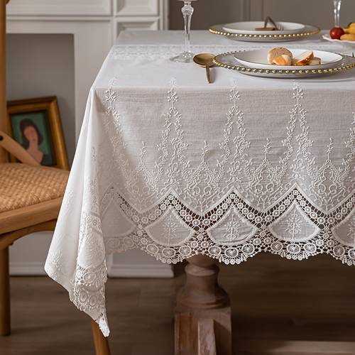 1pc french cotton tablecloth white lace table farmhouse washable rectangle table cover for wedding party kitchen christmas decoration