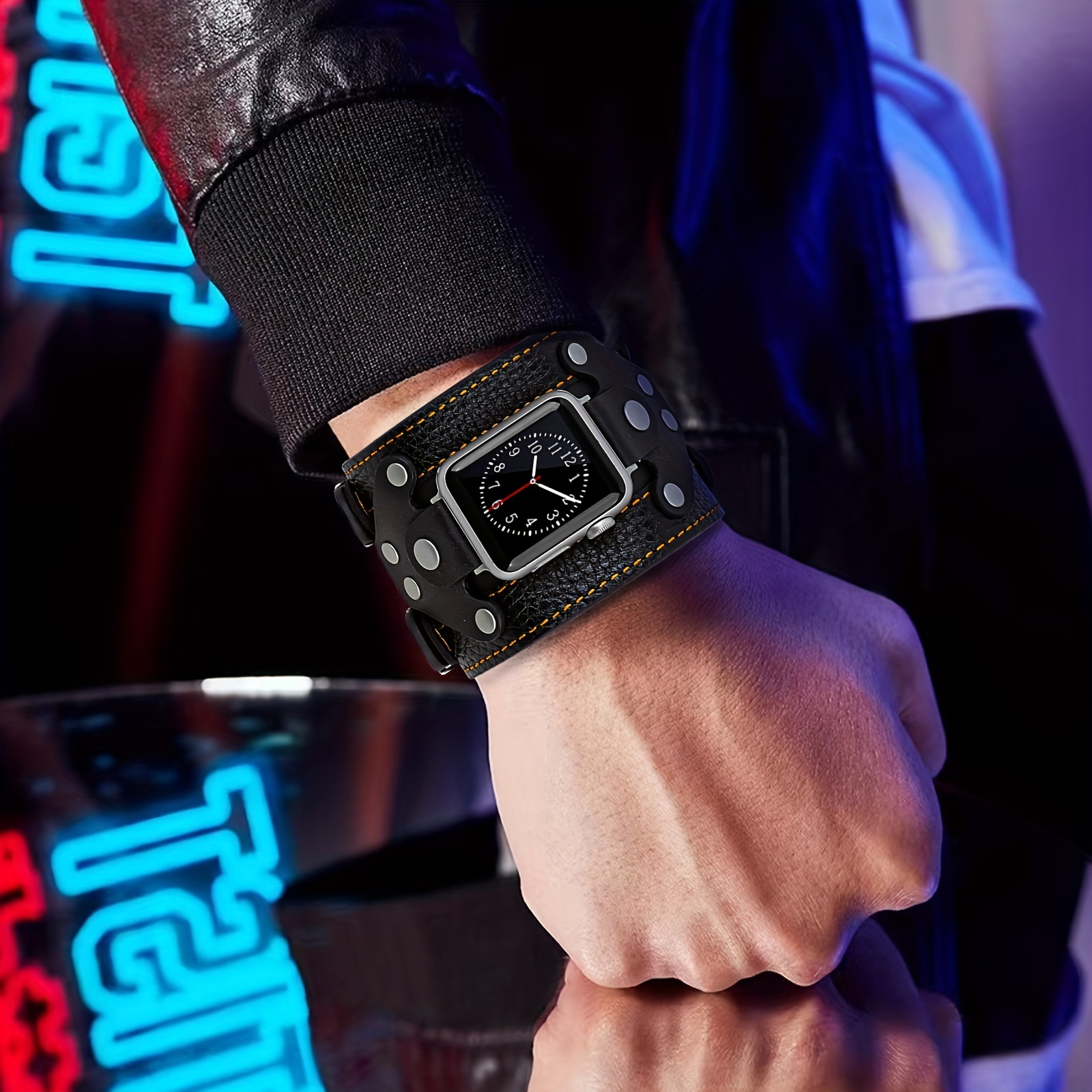 Leather Cuff Watch Band Strap Compatible With 49mm 45mm 44mm 40mm 38mm  41mm 42mm IWatch Series SE Ultra For Men Wom