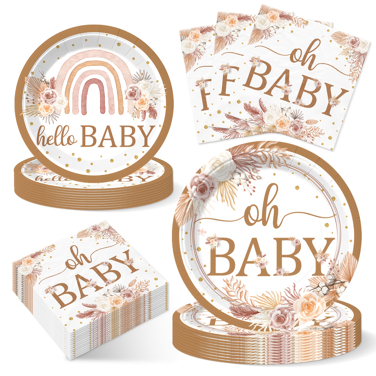 Image of 40pcs, Party Supplies Set, Boho Party Decorations, Boho Set, Including Boho Style Plates And Napkins Set, Suitable For Gender Reveal Party, A Ray Of Sunshine Shower Party Supplies Decoration