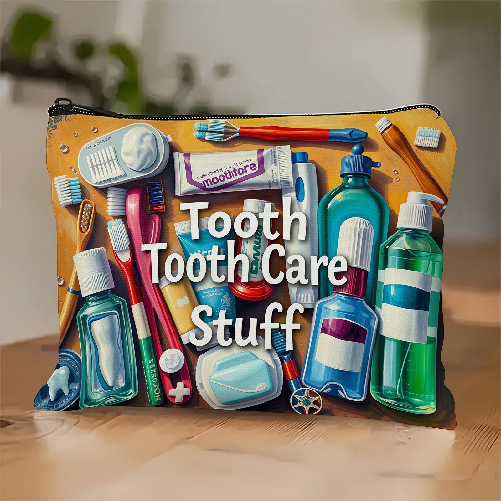 TEMU Fashion Style Colorful Tooth Care Stuff Printed Cosmetic Bag - Multifunctional Reusable Cosmetic Bag, Can Hold Cosmetics, Toiletries, Snacks,