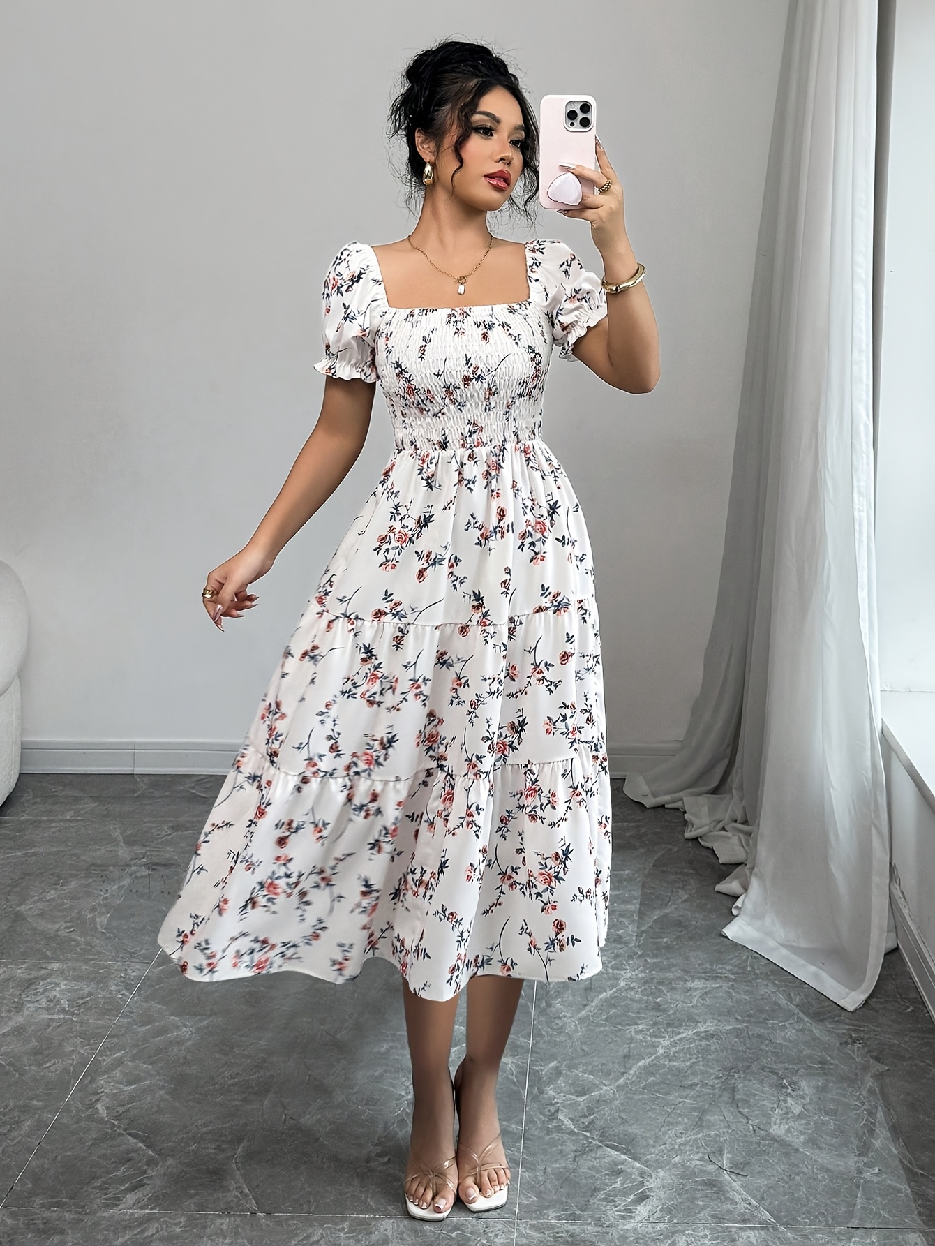 knee length dresses for ladies Mays Day Off White Floral Dress