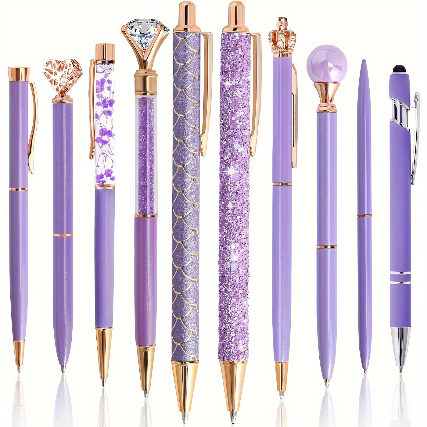 

premium Quality" Elegant 10-piece Purple Ballpoint Pen Set For Women - Quick-dry Ink, Retractable Metal Crystal Pens, Perfect For Office & School Supplies, Ideal Gift For Her