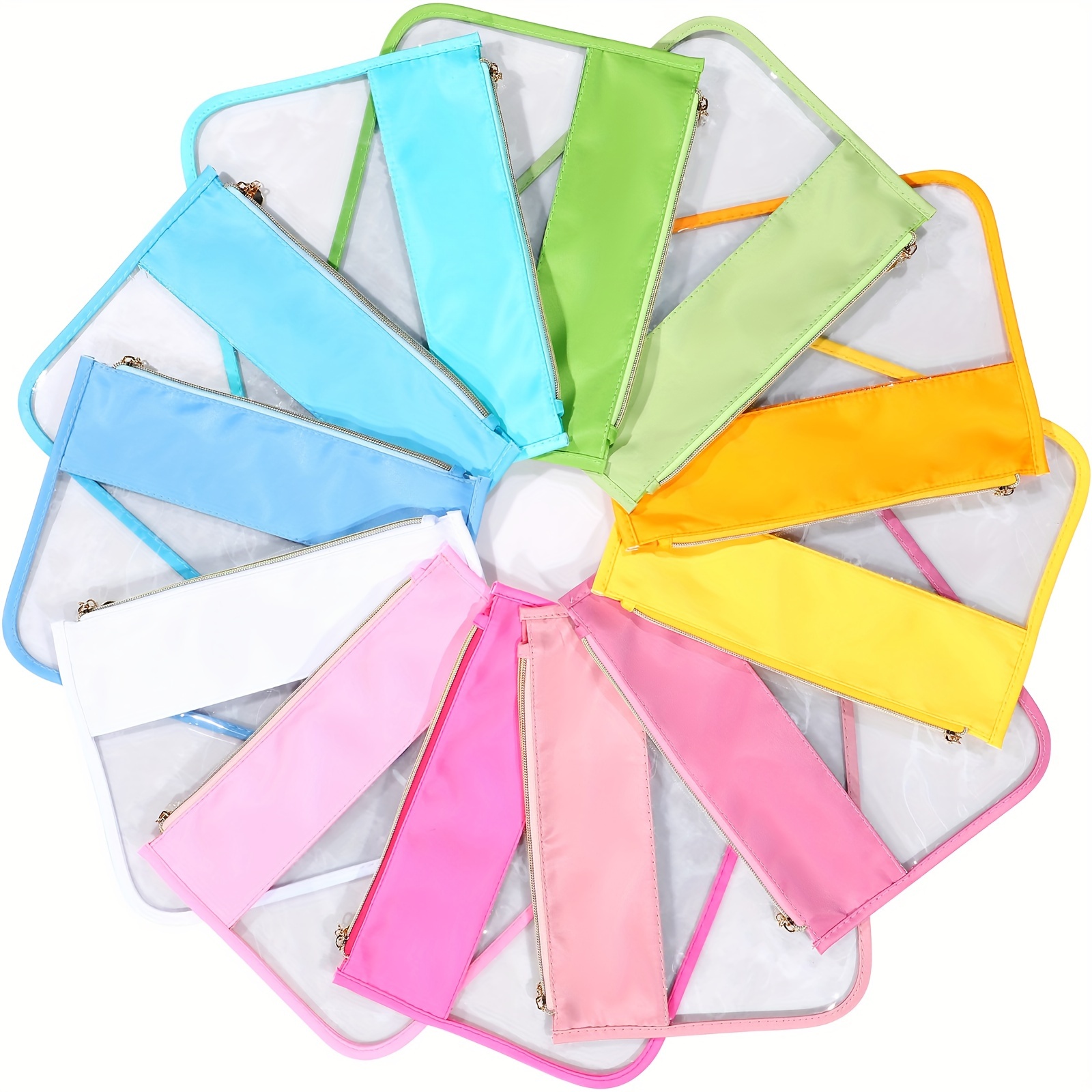 TEMU 12pcs Clear Zipper Pouch For Travel Nylon Makeup Bag High Quality Snack Stuff Pouches Cute Purse Cosmetic Bags For Women Girls Gifts