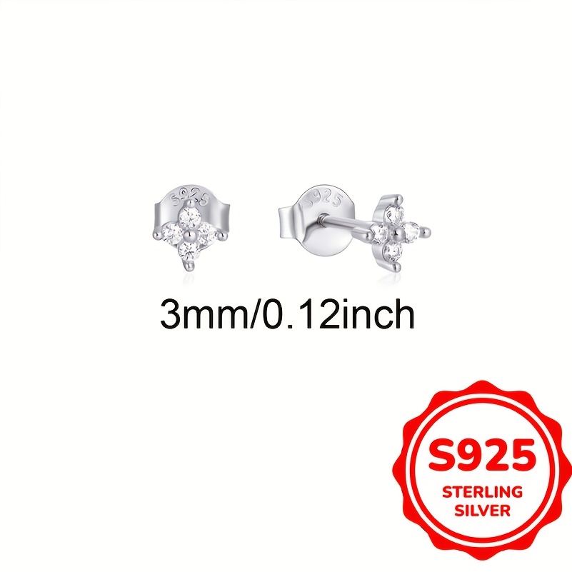 Image of 925 Sterling Silvery 0.62-0.96g Exquisite Design 3/4/5mm Zirconia Stud Earrings For Women Easy Style Daily Casual Wear Jewelry Additions With Gift Bag