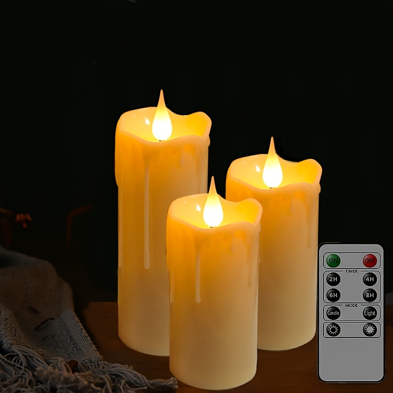 TEMU 3pcs Flame-imitating Flickering Remote Control Timer Candles, With Simulated Candle Bodies, 2×aa Batteries, Suitable For Valentine's Day,