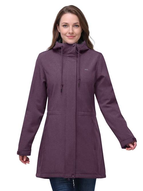 33 000ft womens softshell long coat with hood fleece lined windproof warm windbreaker