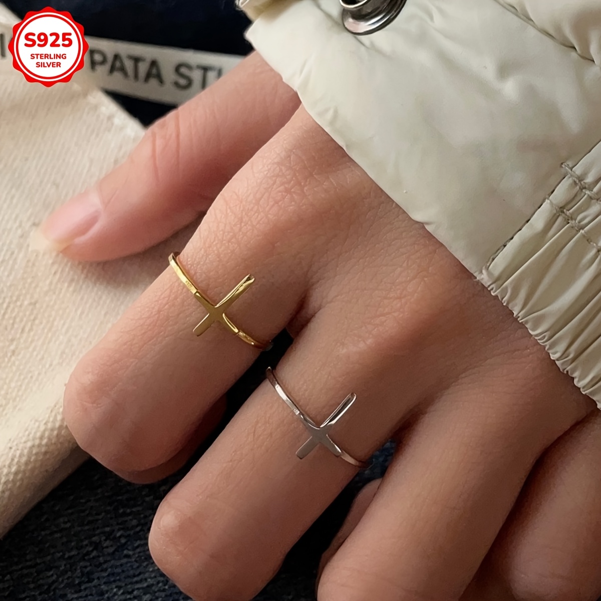 925 Silver Cross Shaped Open Ring, Versatile Gift for Girlfriend