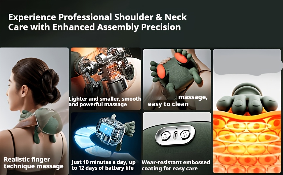 Massager Master Portable Massager Device, 3-Mode & 2-Temperature Settings, for Neck, Shoulders, Back & Leg, Plug-Free Operation, Durable Plastic Massager for Office Use, Compatible with S & Seniors, Relaxation Neck Massager, Neck and Shoulder Pro