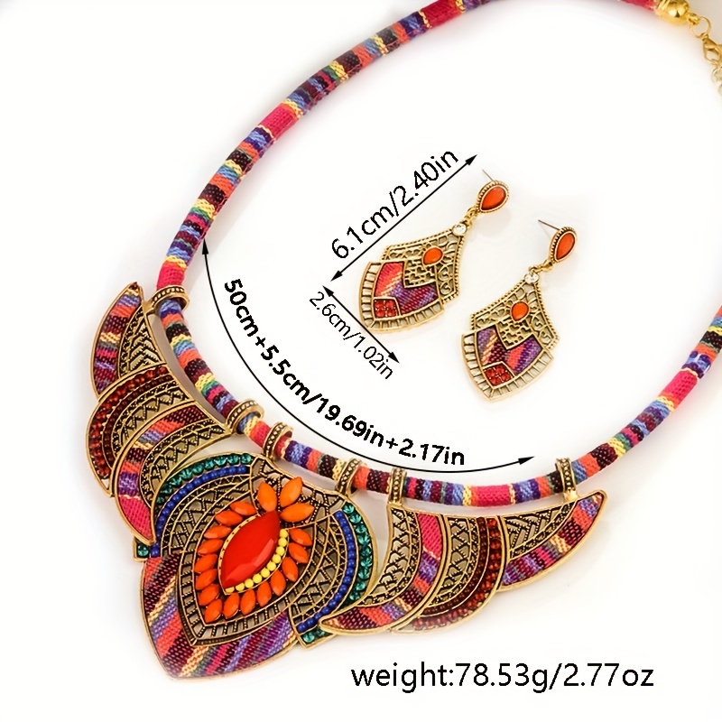 Ethnic Style Necklace and Earrings Colorful Braided Beaded Bohemian Jewelry Set with Zinc Alloy, Random Patterns & Colors for Party Wear