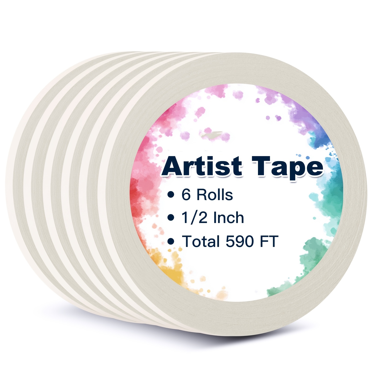 TEMU Artist Tape 6 Rolls, White Watercolor Tape For Paper Border, 1/2 Inch Wide And Total 590 Ft Long , Acid Free Artists Tape For Masking, Drafting