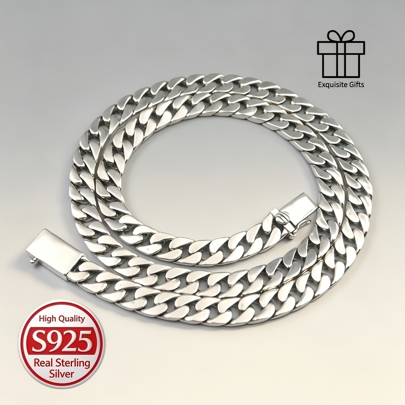 TEMU A Cuban Chain Necklace Made Of 925 Silver, Designed For Men, Measuring 10mm In Width And 20-26 Inches In Length, Featuring Anti-allergic And A