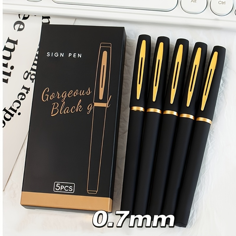 TEMU 5pcs Black & Gel Pens - 0.5mm/0.7mm/1.0mm Fine , Large , For Use