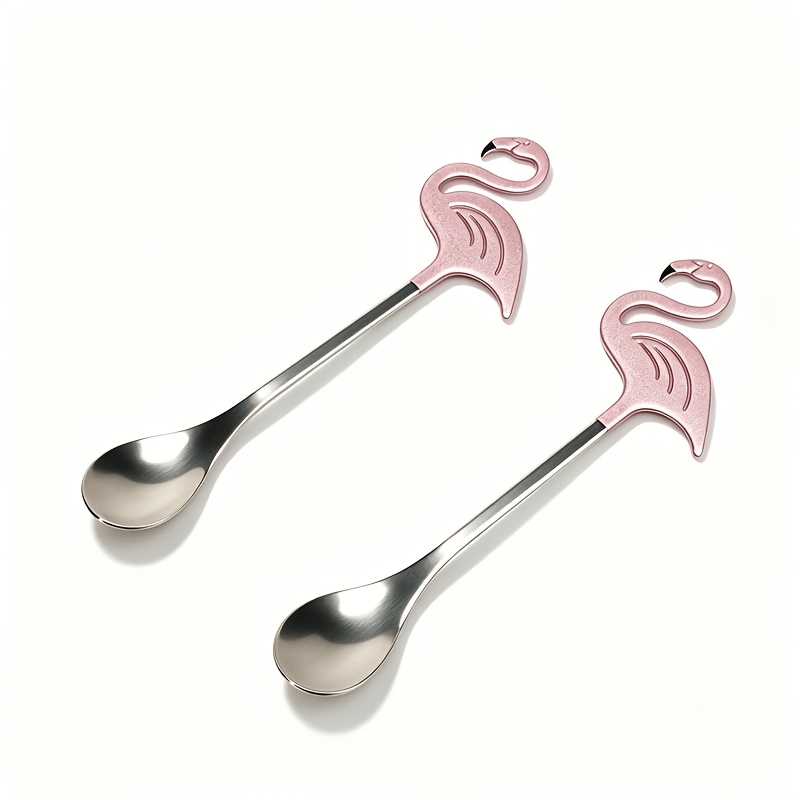 2pcs Flamingo Spoons 5.1 Inch Animal Spoon 18/10 304 Stainless Steel Dessert Coffee Stirring Spoon Teaspoon Tableware Kitchen Tools