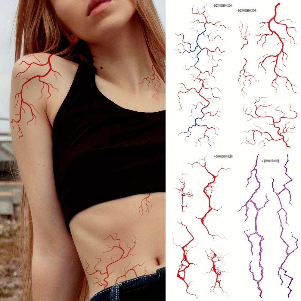 4pcs large size gothic dark style   temporary tattoo stickers waterproof creative abstract   art halloween blood lightning tattoo decals body art men and women lasting 2 5 days