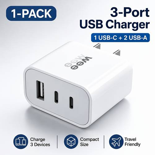 2c1a 3 port charger multi device 5v2a charging compact portable design plug safe stable charging protection faster and smarter charging smart for home office