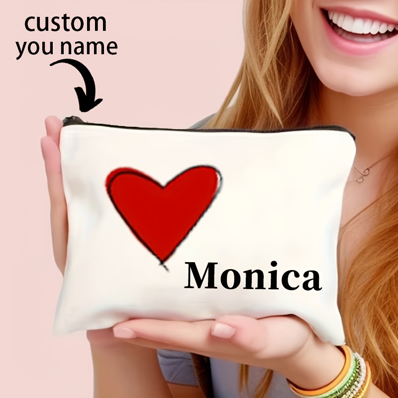 TEMU 1-3pcs Personalized Custom Name Heart Makeup Bag, Travel Toiletry Organizer Pouch, Party Gift Zipper Storage Box, Lightweight Cosmetic Pouch,