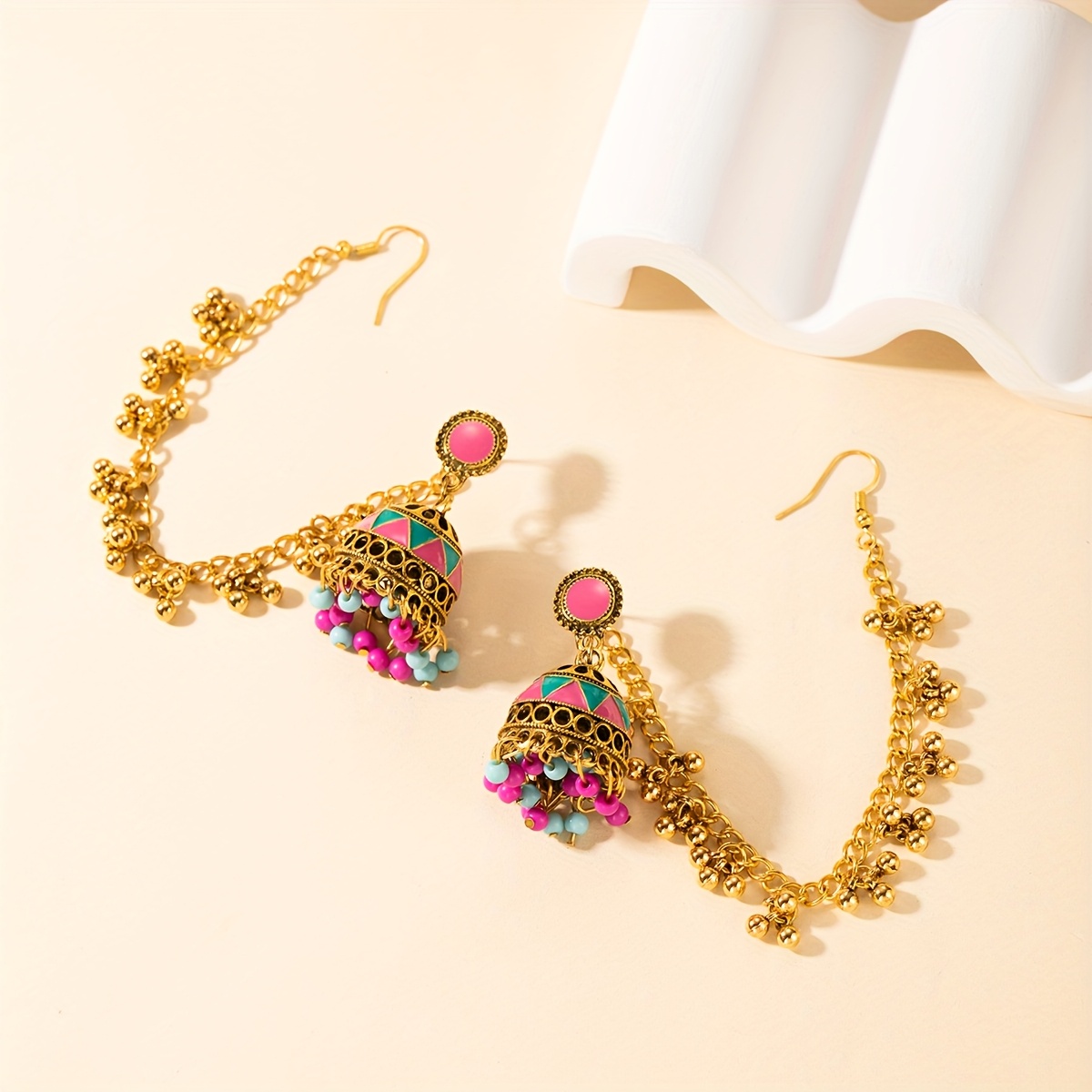 TEMU Summer Bohemian Earrings Ethnic Style Retro Colorful Bell Tassel Studs Ear Accessories