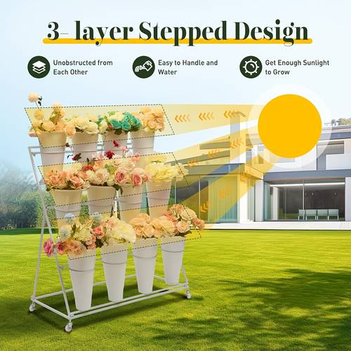 3 layer 4 layer moving flower display stand metal flower cart bar stand with smooth wheels metal plant bouquet stand shelf or 12 16 flower buckets for florist patio garden outdoor events