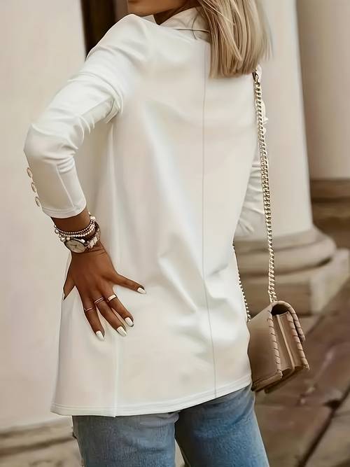 solid color midi flap collar long sleeve decorative button cardigan coat