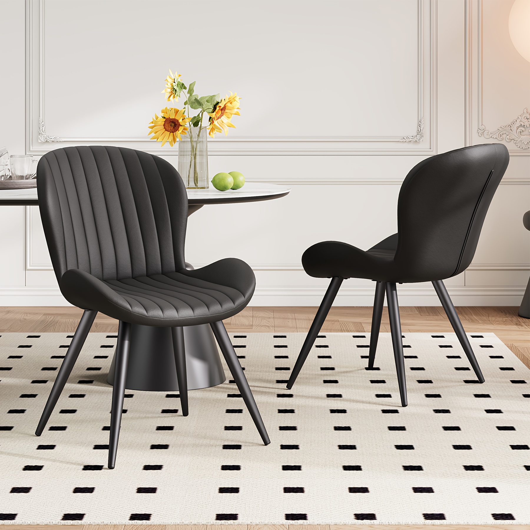 TEMU Set Of 2 Dining Chairs, Faux Chair, Office Chair, Home Chair, Ergonomic, , Easy Assembly, Shell-shaped Design, In Black/deep Gray