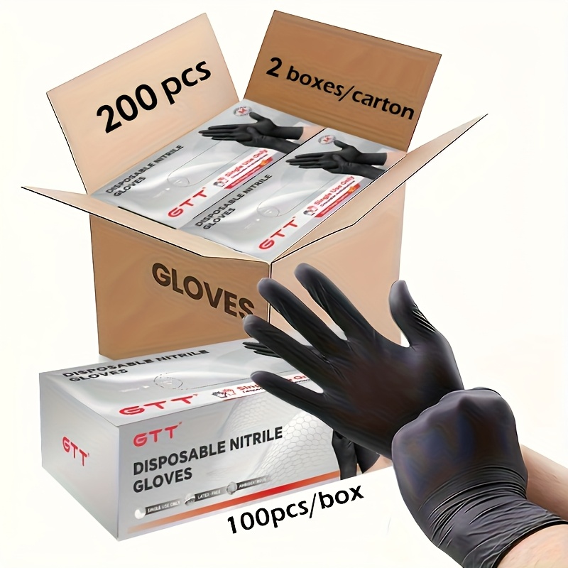 black nitrile disposable gloves 6 mil thickness   packaging flexible and form fitting chemical grade latex free maintenance team use
