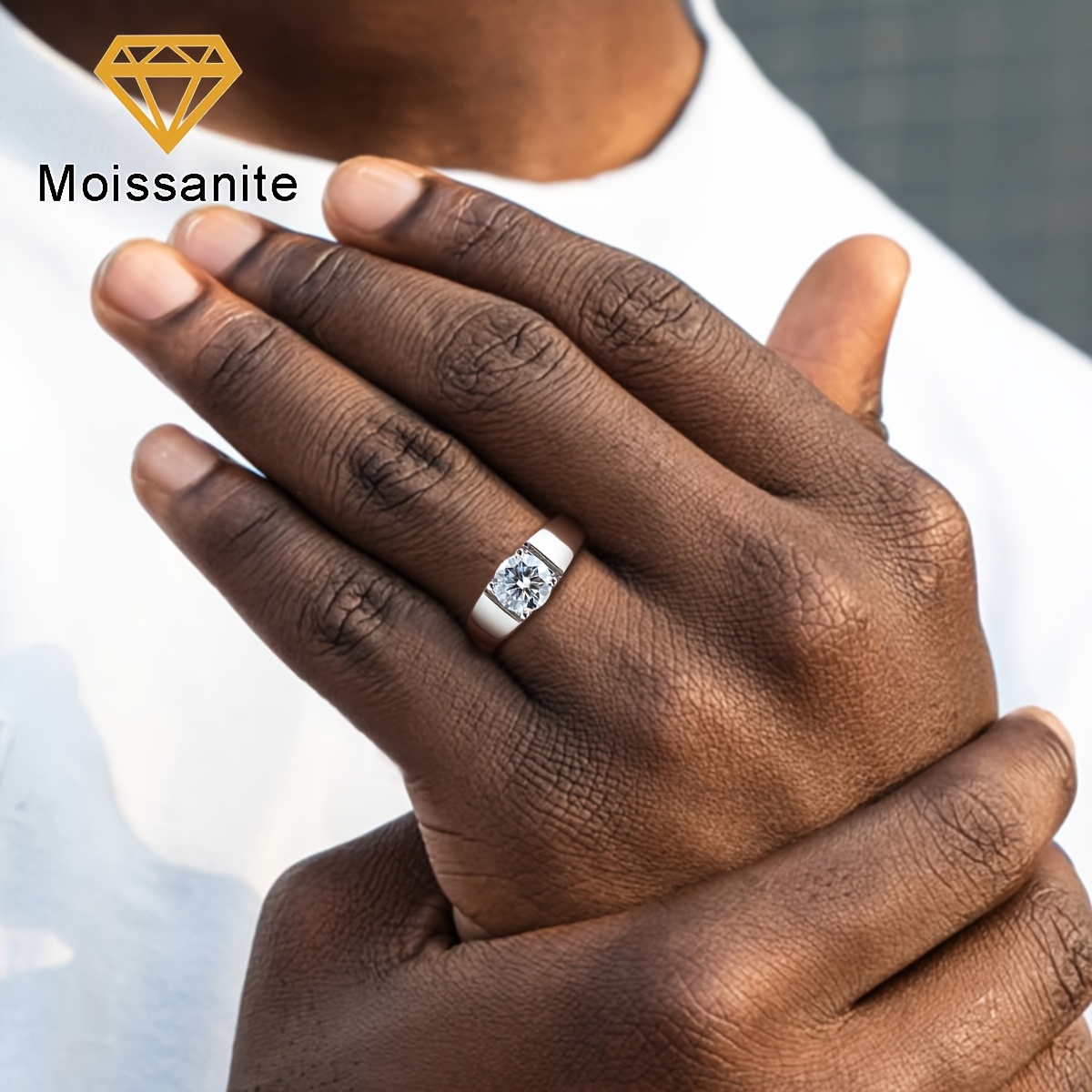 Sparkling 1ct Moissanite Men's Ring, Wedding Engagement Gift