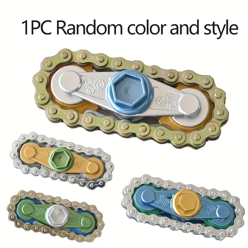 Image of 1pc Of Alloy Rotating Gear Cool Spinning Top Toy- Bicycle Chain Design, Perfect For Office, Durable Metal Toy, Random Combinations Of Colors And Styles For Day Gift