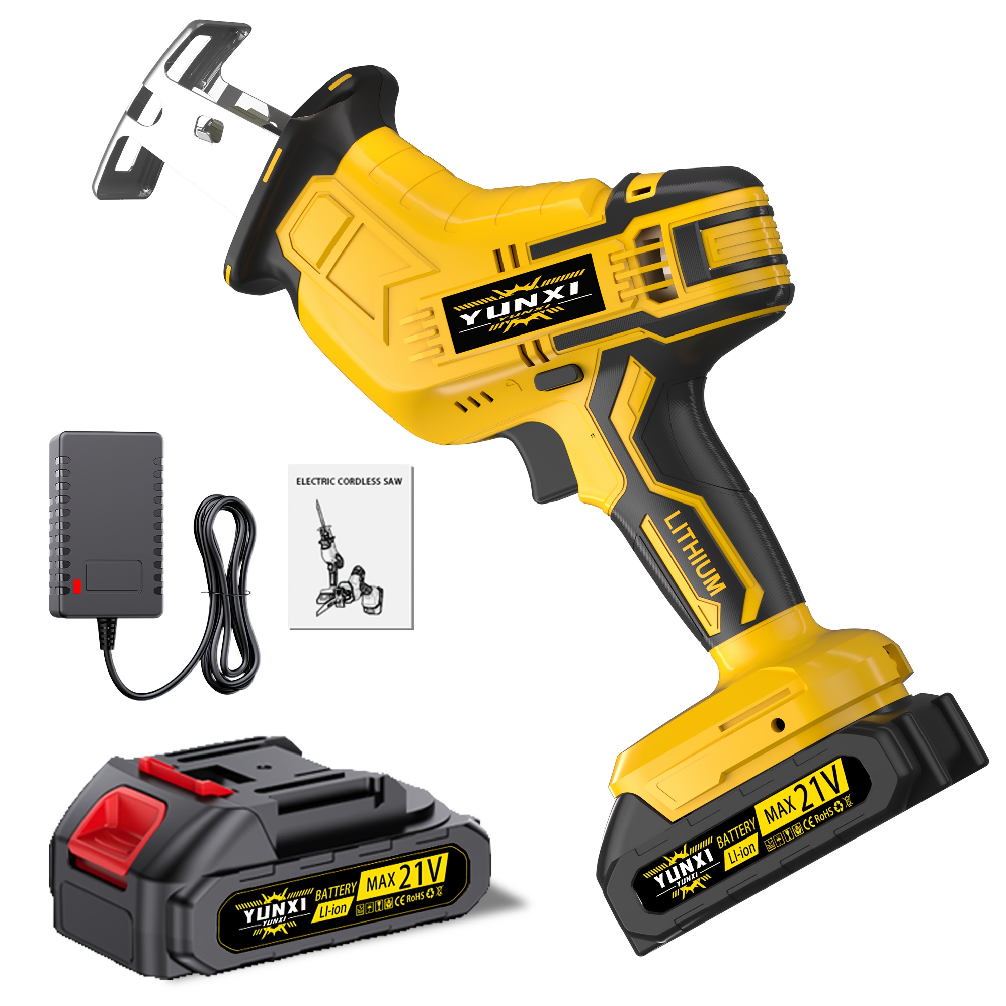TEMU 2025 Cordless Lithium-ion Cordless Reciprocating Saw With Lithium-ion & Charger, Heavy-duty Electric Rotary Saw For Cutting Trees, Pvc, , Wood -