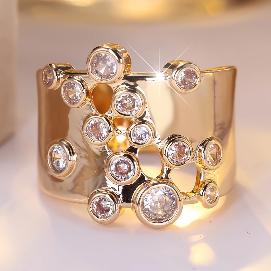Personalized Geometric Ring Inlaid with White Synthetic Zircon