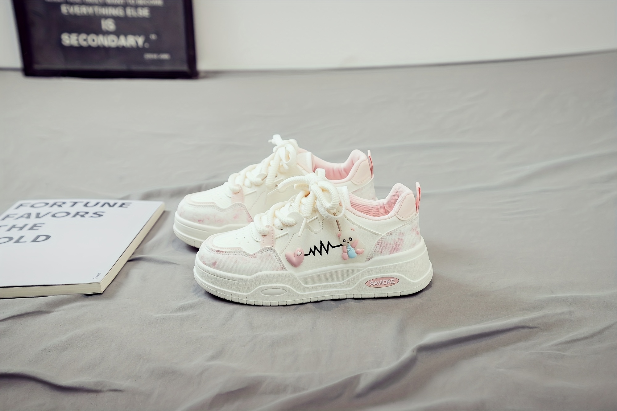 Women's White Platform Sneakers - Chunky Platform Shoes with Upper & PVC Sole, Lace-Up Mid-Top Casual Athletic Wear Suitable for Spring/Autumn, - Comfortable Footwear, Women Shoes