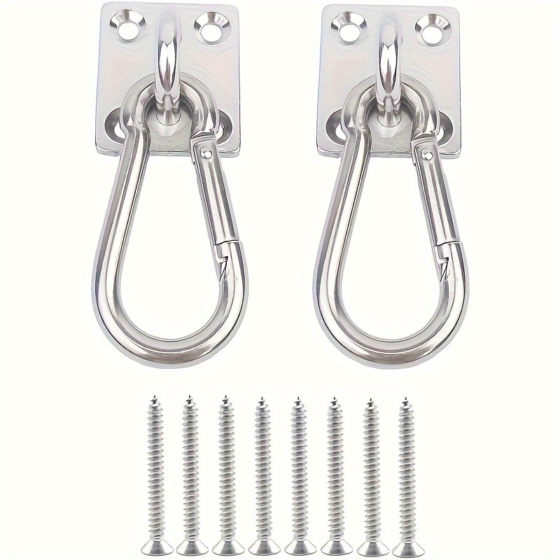 E-shop 2er Set Schwerlast Hänger Haken Hängematte Wandhalterung, Aufhängung Deckenhaken Outdoor Schaukel Montagehaken Übungshaken Edelstahl Karabiner
