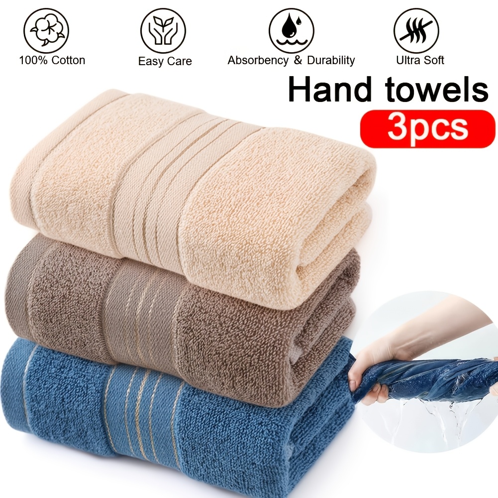 TEMU 3-pack 100% Cotton Quick-dry Towels - Super Soft, Absorbent, Lightweight, With Elegant Golden - Modern Hand Towels, Suitable For Home, Gym, Spa,