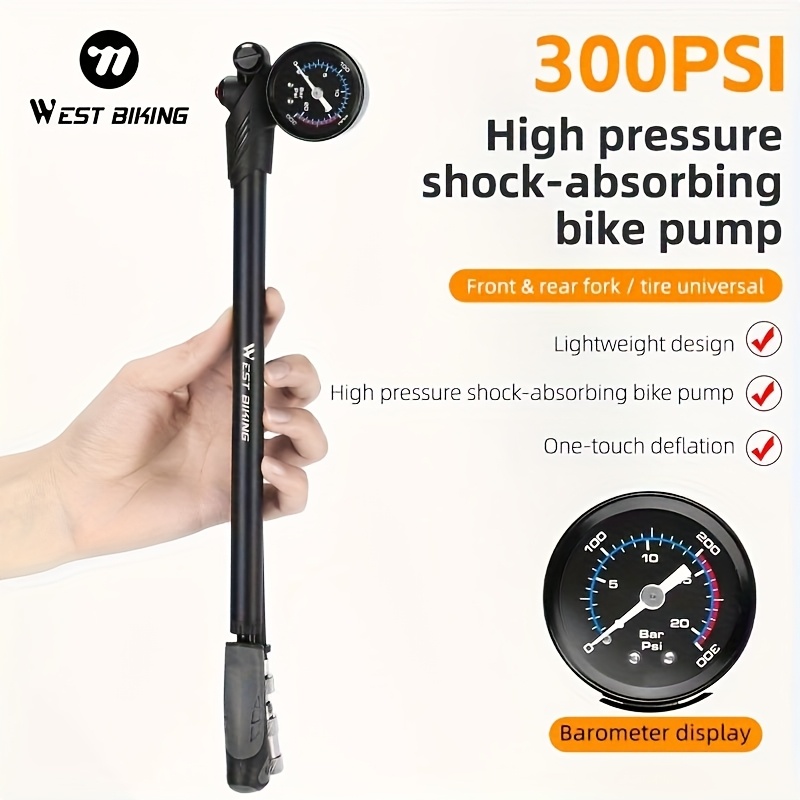 Image of West Biking Bicycle Front Fork Pump 300psi Bike Shock Pump With Pressure Gauge Air Pump For Bike