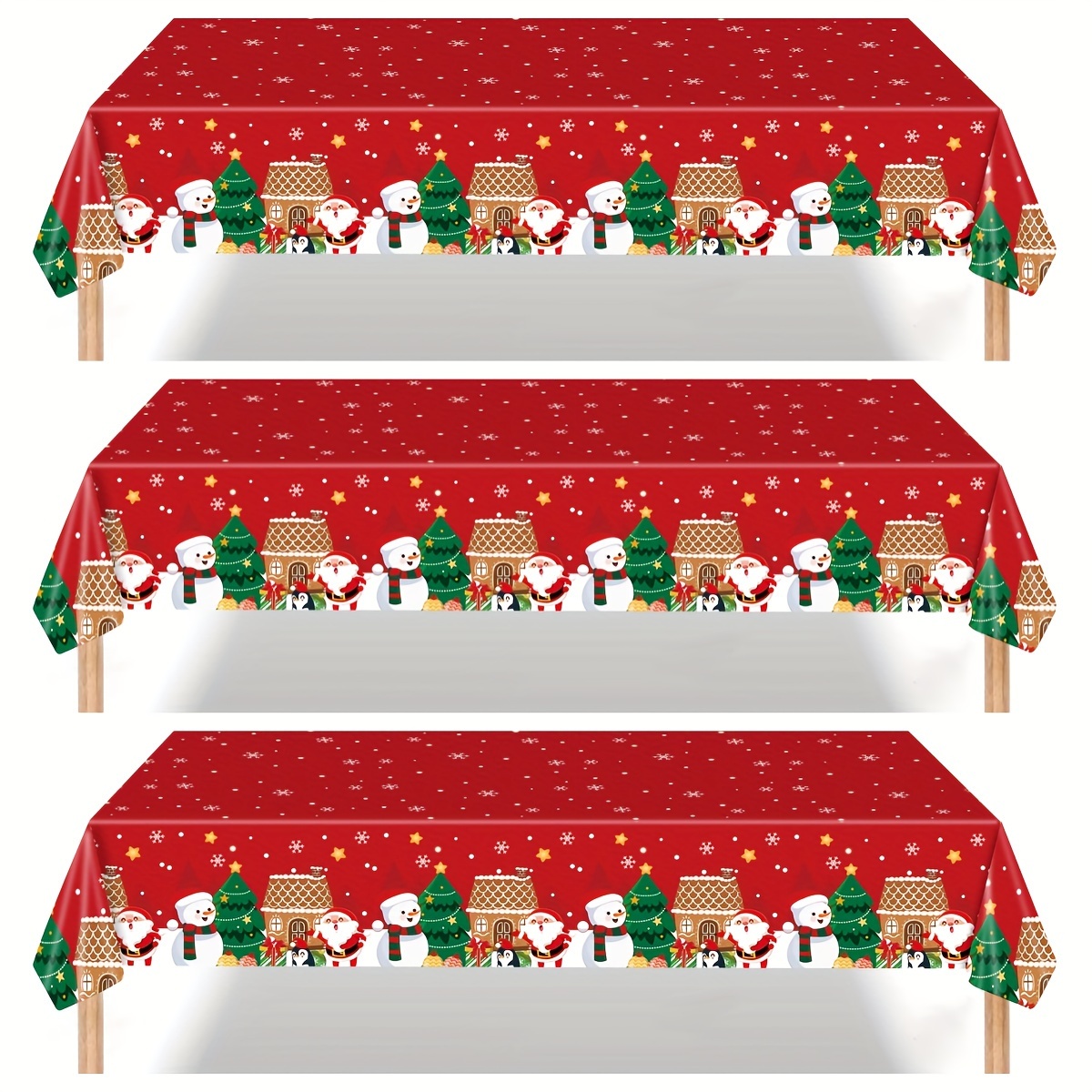 TEMU 3pcs Christmas Snowman And Old For Man Theme Tablecloth Disposable Christmas Snowflake Snowman Party Tablecloth Tablecloth Background Cloth