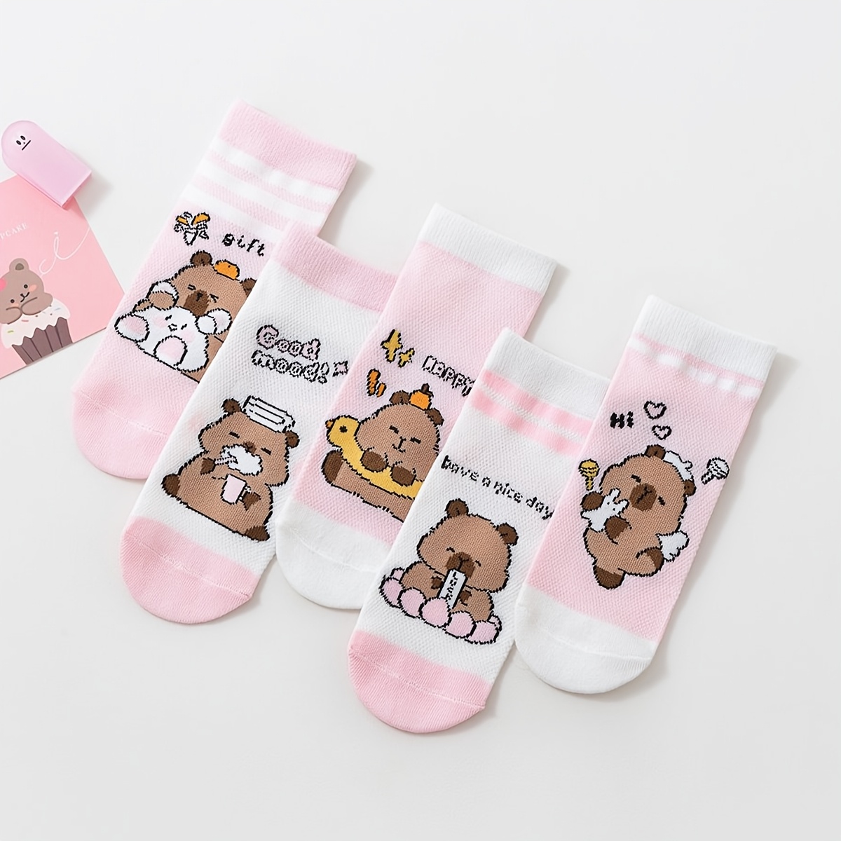 E-shop 5 Paar Capybara-Print-Röhrensocken für Jungen & Mädchen 3-12 Jahre, weiche atmungsaktive hautfarbene Capybara-Themensocken, maschinenwaschbar,