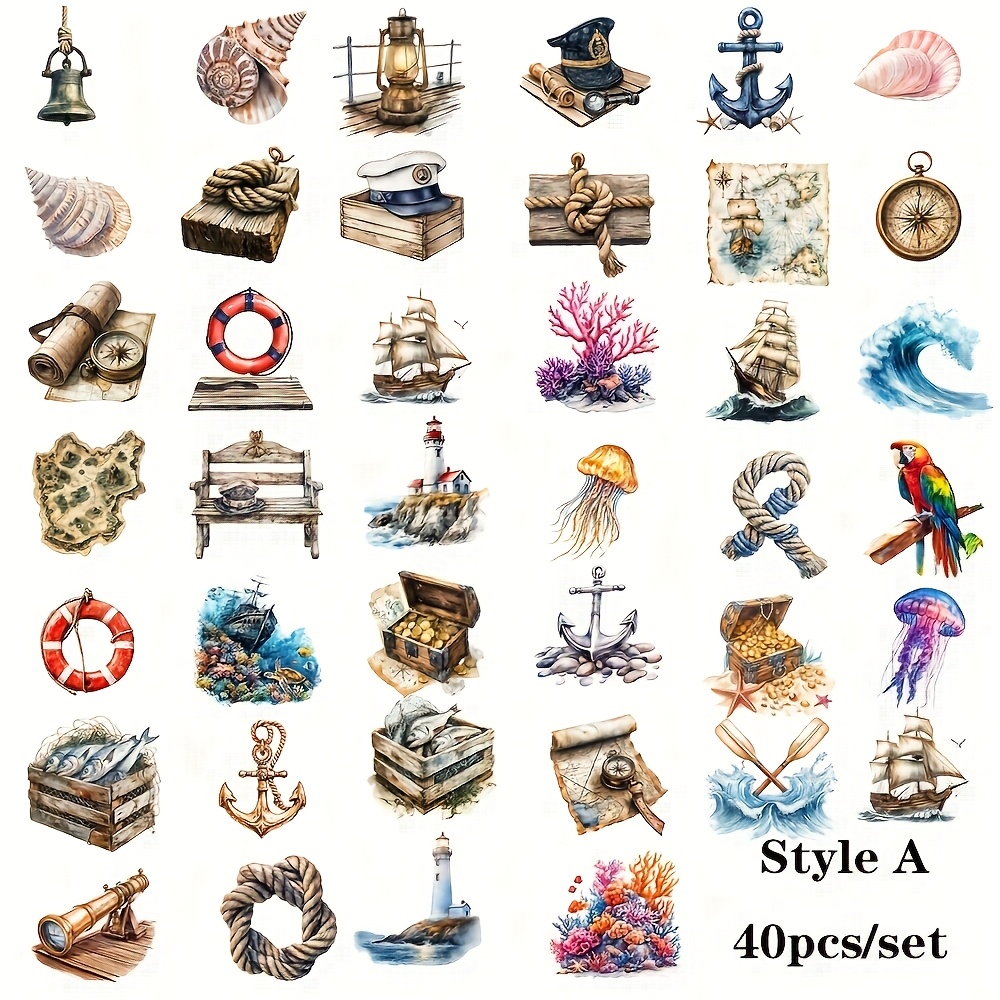 Image of 40pcs/set Creative Retro Sailing Ship Series Handmade Sticker Decoration Suitable For Sticker Decoration Notebook Album Diary Magazine Decoration
