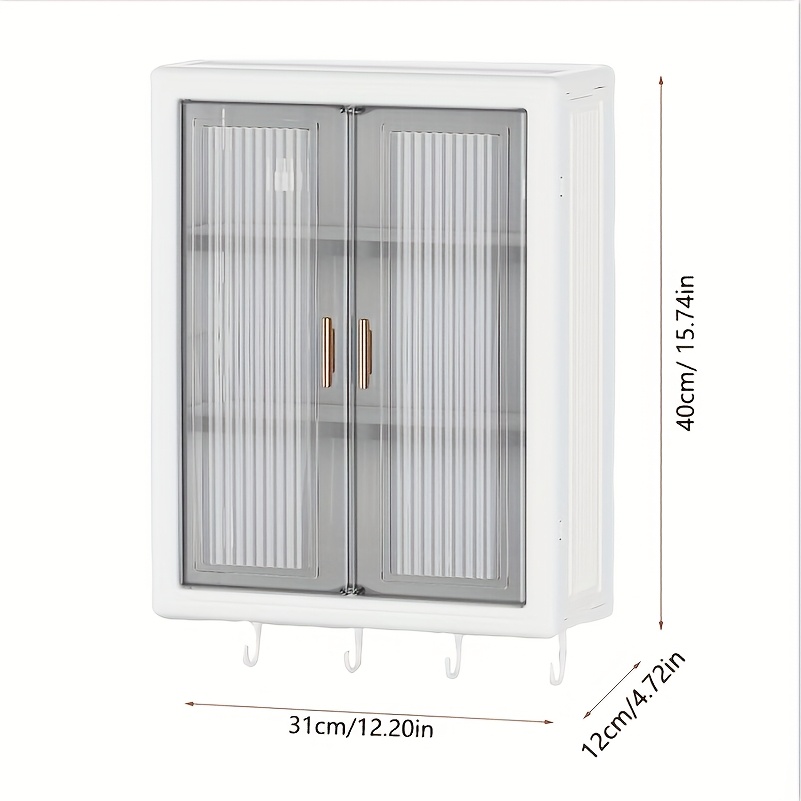 foldable wall mounted storage cabinet no drill plastic organizer with clear doors for bathroom kitchen dustproof waterproof display shelf for cosmetics and essentials spice rack foldable design durable organizer bathroom organizers and storage shelves Product details 2