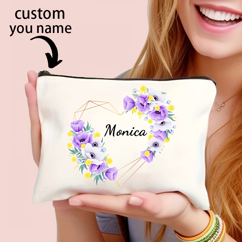 TEMU 1-3pcs Personalized Custom Name Design Makeup Bag - Cosmetic Storage Pouch, White Travel Toiletry Organizer, Team Gift, Creative Personalized