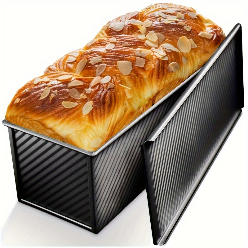 

Black, Golden Carbon Steel Corrugated Toast Box With Lid, Extra-large Capacity Baking Tin With Lid Non-stick Bread Tin Aluminum Bread Pan For Baking Bread, Cakes, Toast