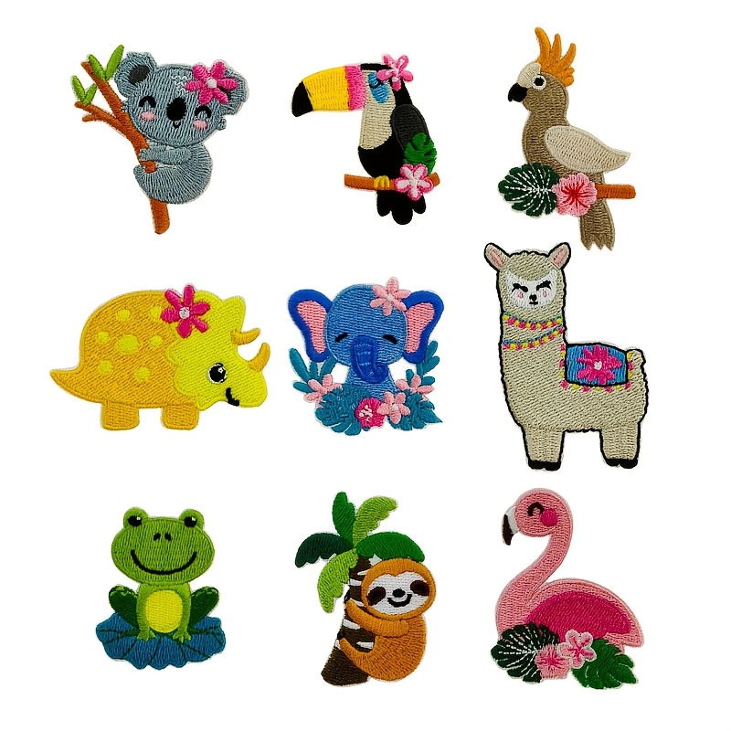 

9pcs Set Of Tropical Animal Embroidery Stickers, Clothes, Bags, Decorative Patches, Stickers