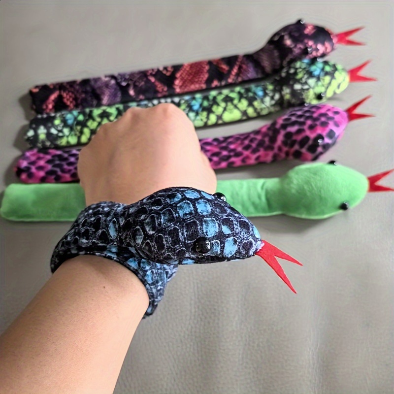 

5pcs Snake Head Slap Bracelets - Fun Snake-shaped Plush Wristbands For Halloween Pranks, Gender-neutral Cotton Party Favors For Boys And Girls, No Electricity Needed