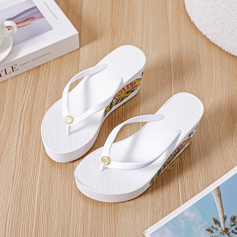 Summer New Women'S Thick Sole Wedge Flip-Flops, Comfortable Footwear for Home And Travel, Women Shoes