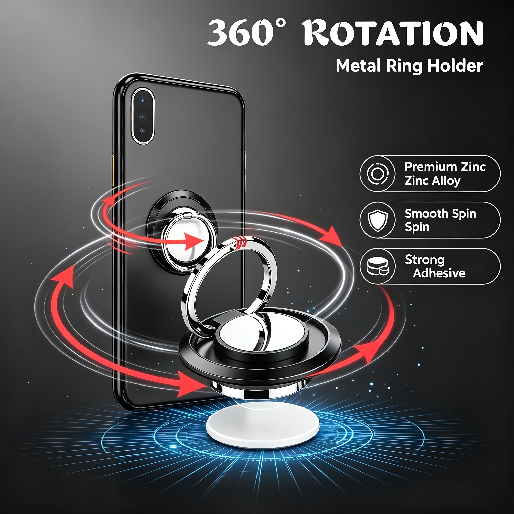 TEMU Soporte para teléfono con anillo giratorio de : ¡Utiliza soporte universal para instalar tu teléfono de forma en cualquier !