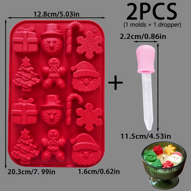 TEMU 2pcs/set 14-cavity Christmas Molds Suitable For Epoxy Resin, Candle-making & Crafts With Droppers - Santa Claus, Gingerbread For Man & Snowflake